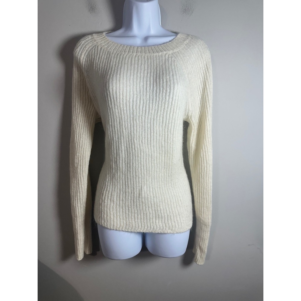 Gap Womens Mohair Blend Ribbed Knit Sweater Cream Scoop Neck Small 140724